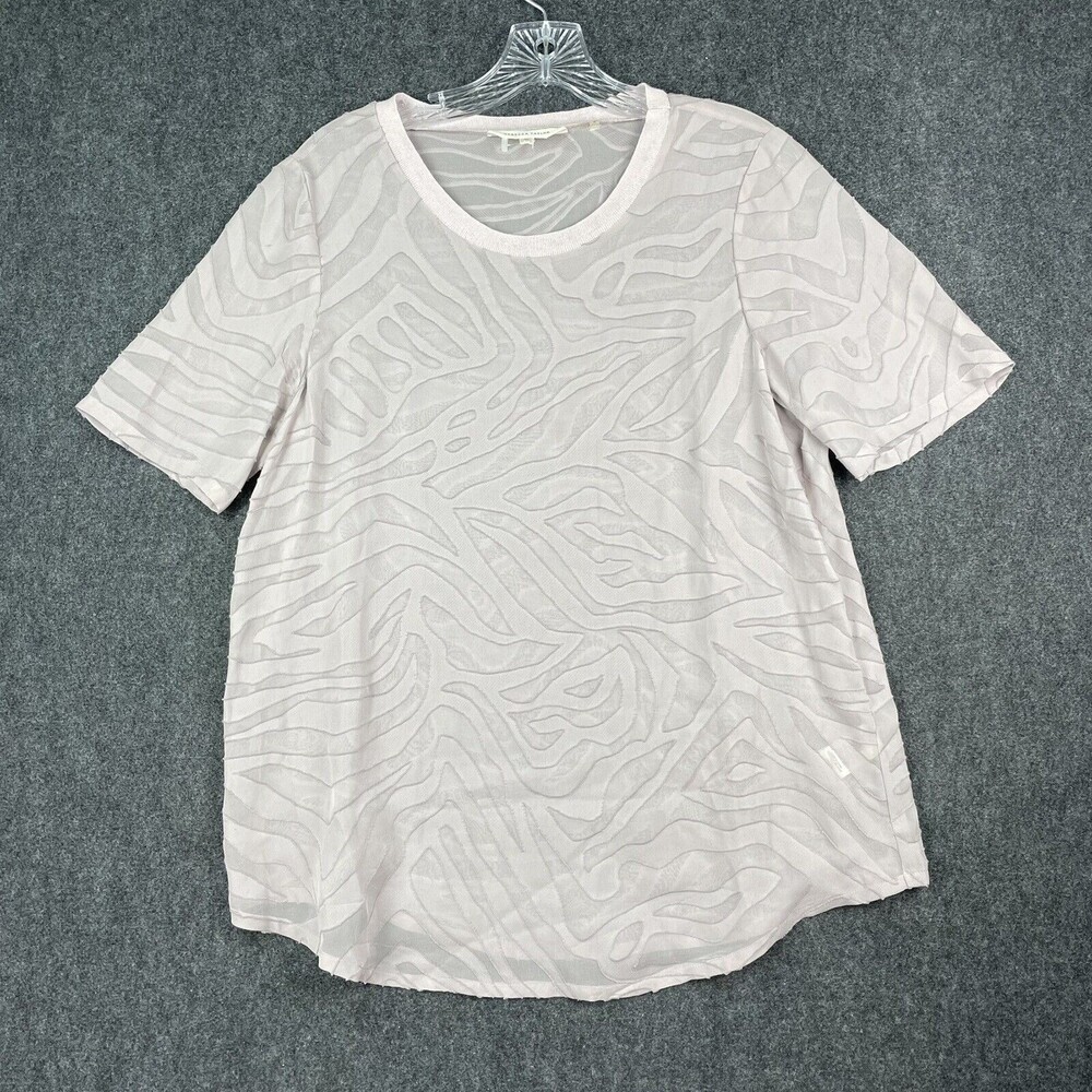 Rebecca Taylor Silk Blouse Womens Size 10 Pink Blush Striped Flowy Sheer Top